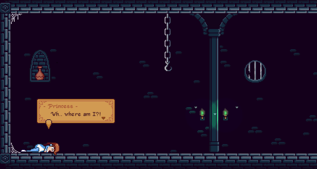 screenshot of the princess in a dungeon